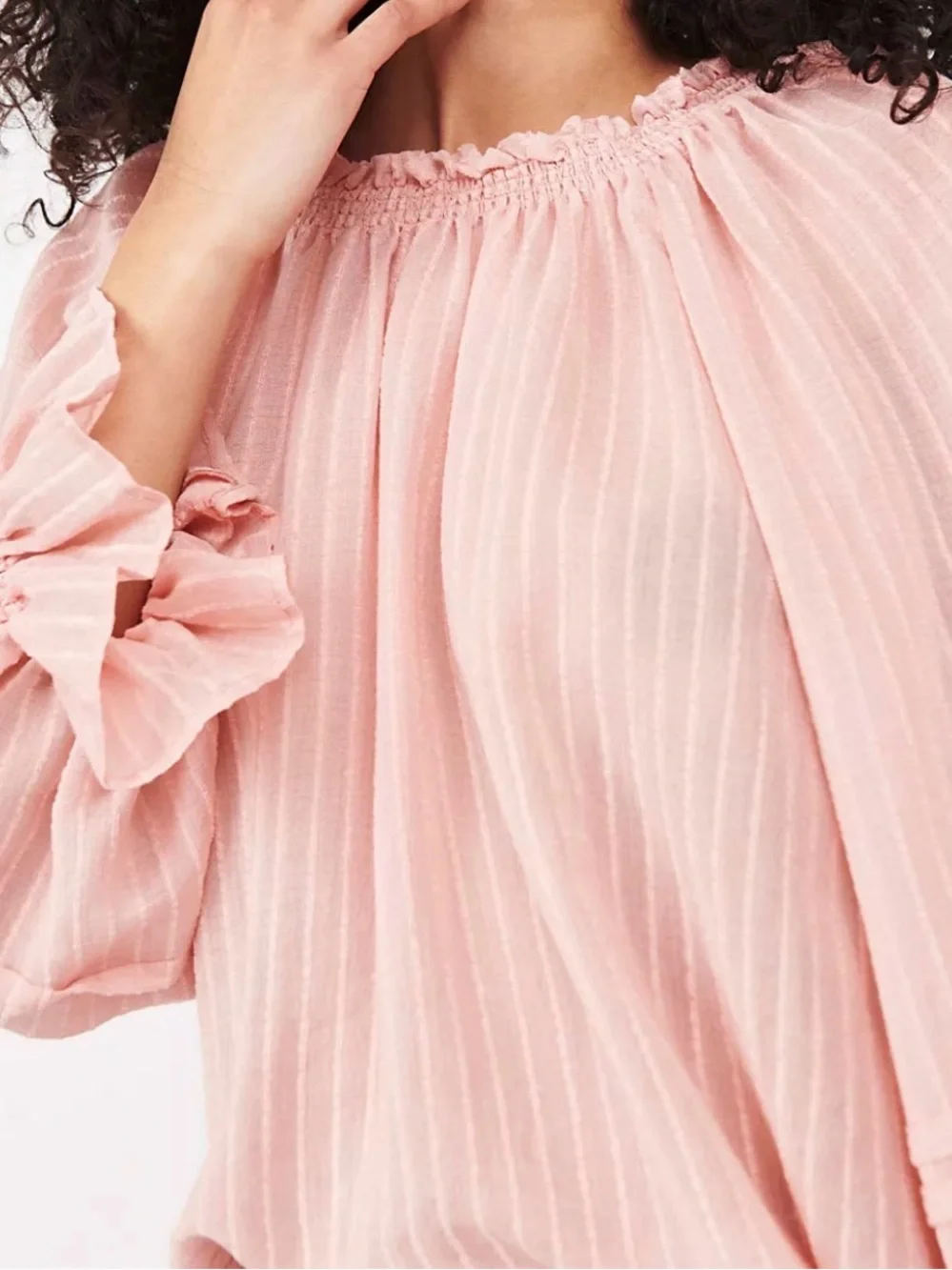 Free People Women's Pink Peasant Blouse with Ruffled Sleeves